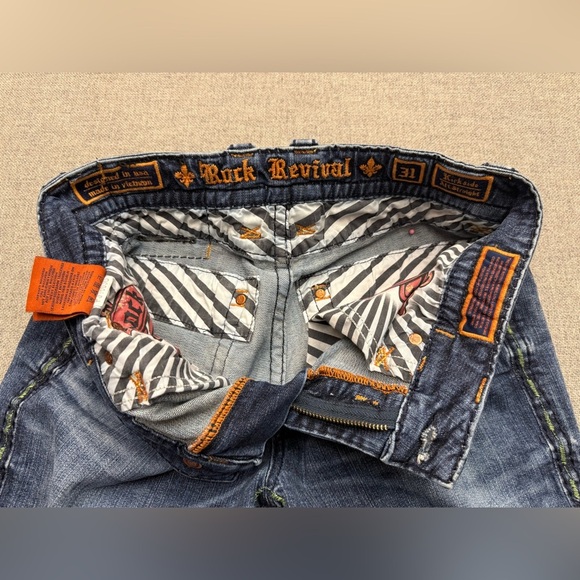 Men’s Rock Revival Dark Blue Straight Jeans - Picture 8 of 12